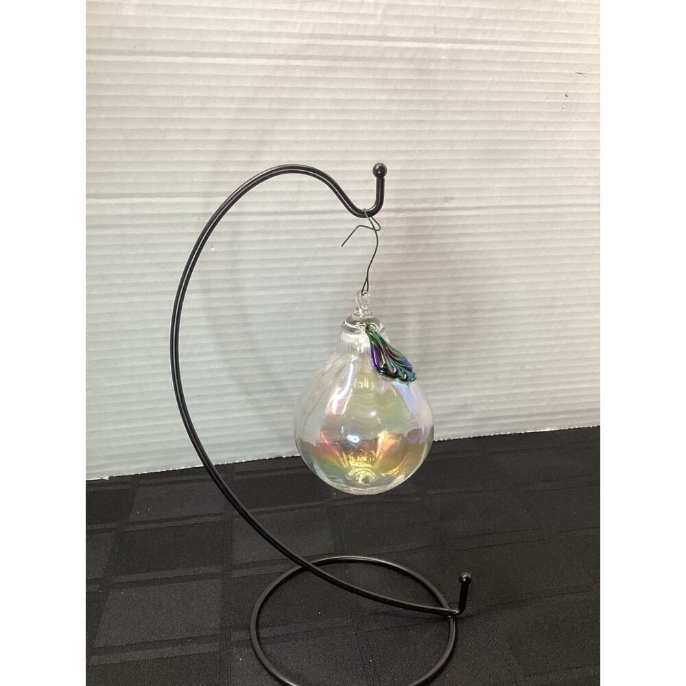 Dansk Blown Glass Pear Ornament Iridescent Ball With Silver Leaf